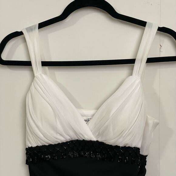 Betsy & Adam by Linda Bernell 8 black white prom dress bead ruche classic formal - Picture 2 of 8